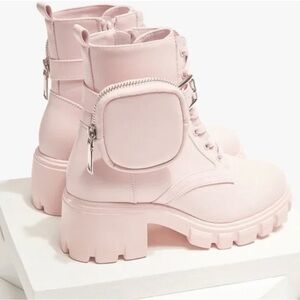 SHOEDAZZLE LADIES BLOCK-HEEL HIKER BOOTIE LUG SOLE DETACH ZIP POCKET FRONT LACES